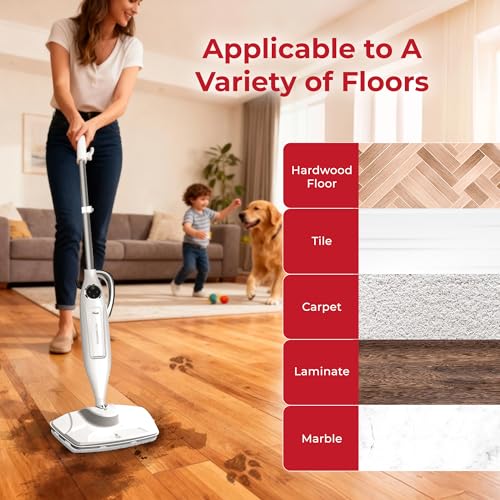 Image of Rosewill 11-in-1 Steam Mop, 260F Handheld Steam Cleaner, 1200W Detachable Steam Mops for Floor Cleaning, Removable Tank, Multi-Purpose Steamer for Hardwood, Tile, Grout, Furniture - White