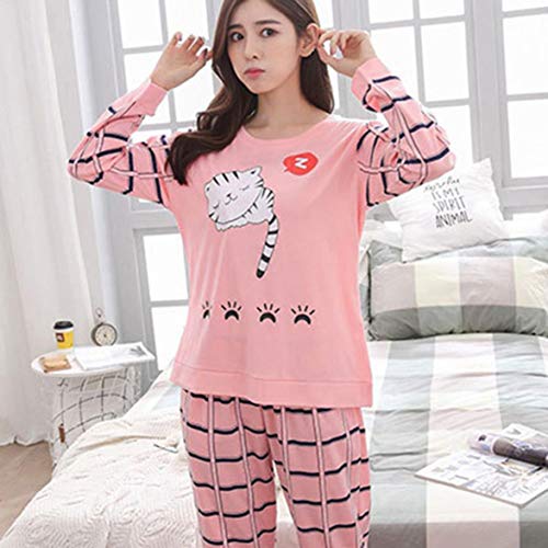 AmiAbi Primavera e outono Novo pijama de manga comprida feminino calça pijama bonito desenho animado