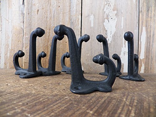 Lot Set of 6 Vintage-style Double Acorn BLACK School Farm CAST IRON Coat Hat HOOKS