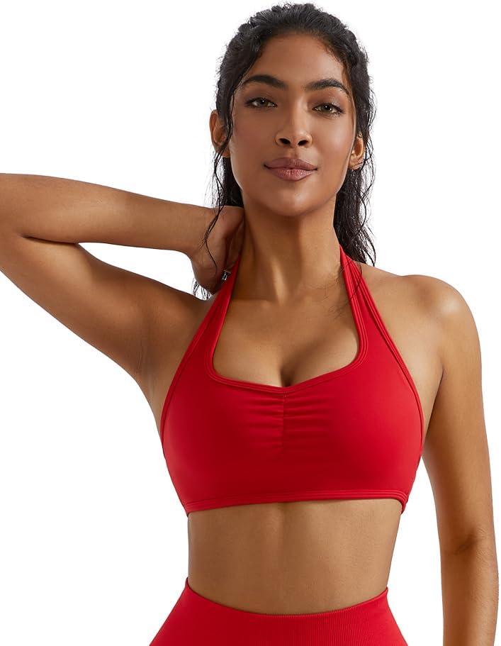 OMKAGI Halter Sports Bras for Women Open Back Workout Bras Padded Yoga Bra Gym Tops - Image 3