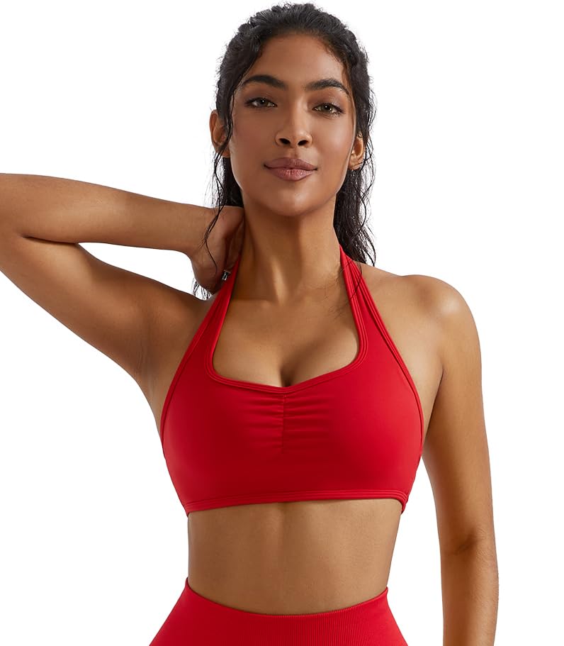 Image of OMKAGI Halter Sports Bras for Women Open Back Workout Bras Padded Yoga Bra Gym Tops