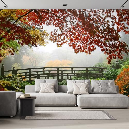 wall26 Misty Fall Morning in Portland'S Japanese Gardens Removable Wall Mural Self-Adhesive Large Wallpaper - 96x144 inches