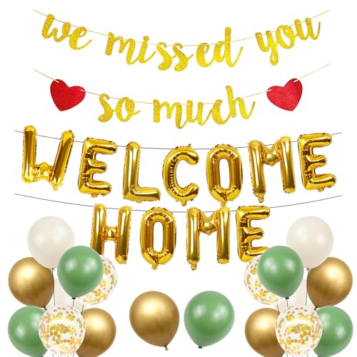 Bannière de ballons « Welcome Home Decorations » – 28 ballons dorés en latex avec inscription « We Will Missed You » pour pendaison de crémaillère, fête prénatale, fête prénatale