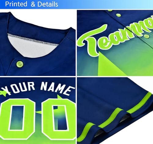 Camiseta de béisbol personalizada con degradado, abotonada, con nombre y número para hombres, mujeres y jóvenes miniatura 4