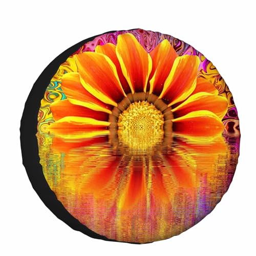 Image of Abstract Sunflower Spare Tire Cover Summer Yellow Sunflower Polyester Universal Wheel Tire Cover for Trailer Camping Weatherproof for Rv SUV Truck Camper Travel 15 inch