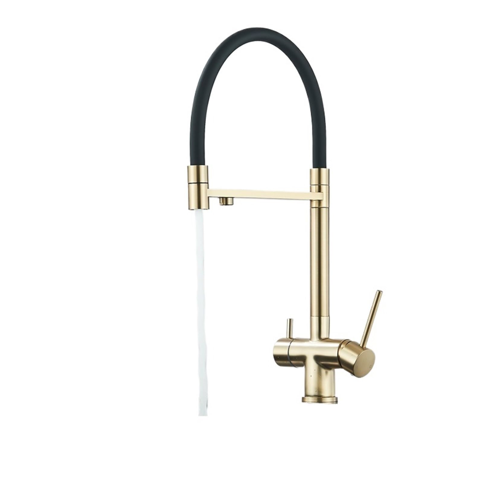 Grifo de cocina fregadero agua fría caliente y salida de agua pura para beber oro cepillado