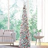 Fonder Mols Christmas Pencil Tree Silver, 5ft Collapsible Pop Up Artificial Tinsel Tree for Christmas Porch Decorations Indoor Outdoor
