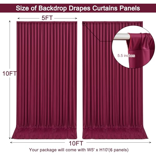 Image of 30x10ft Burgundy Backdrop Curtain for Wedding Parties Wrinkle Free Fabric Maroon Drapes Backdrop Decoration for Baby Shower Birthday Photography Decoration 6 Panels, 5ft x 10ft