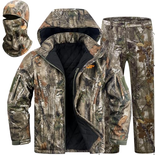 NEW VIEW Insulated Hunting Clothes for Men Cold Weather, Warm Camo Hunting Jacket and Pants, Hunting Suit for Deer Duck Hunts
