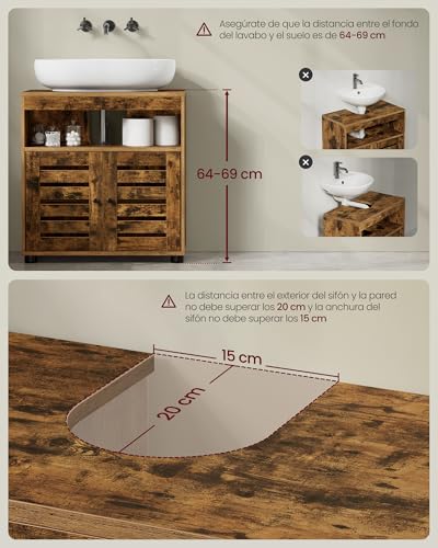 VASAGLE-Mueble-de-Lavabo-Mueble-de-Bano-Armario-de-Almacenamiento-con-2-Puertas-de-Persiana-Tablero-Ajustable VASAGLE Mueble de Lavabo, Mueble de Baño, Armario de Almacenamiento, con 2 Puertas de Persiana, Tablero Ajustable