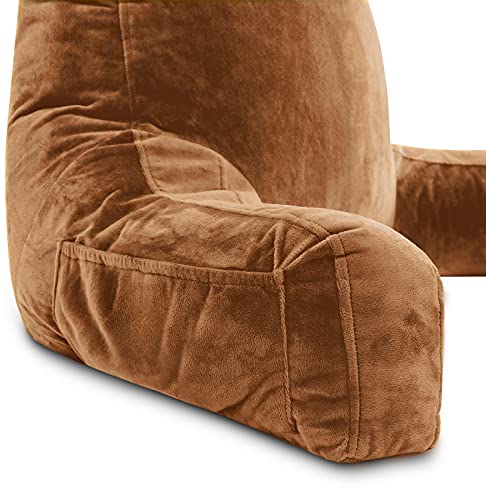 Husband Pillow Xxl Tan Backrest With Arms - Adult Reading Pillow Shredded Memory Foam, Ultra-Comfy Removable Microplush Cover & Detachable Neck Roll, Unmatched Support For Bed Rest Sit Up Pillow #TOP7