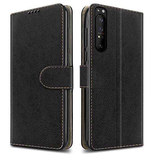 PIXFAB For Sony Xperia 1 IV 5G Leather Phone Case, Magnetic Closure Full Protection Book Folio Design, Wallet Case Cover [Card Slots] and [Kickstand] For Sony Xperia 1 IV 5G - Black