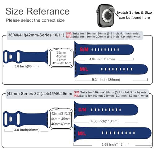 Image of Sport Bands Compatible with Apple Watch Band Women Men 40mm 38mm 41mm 42mm 44mm 45mm 46mm 49mm ,Soft Wristband Waterproof Replacement Strap for iWatch Bands Series 11 10 9 8 7 6 5 4 3 2 1 SE Ultra Navy Blue