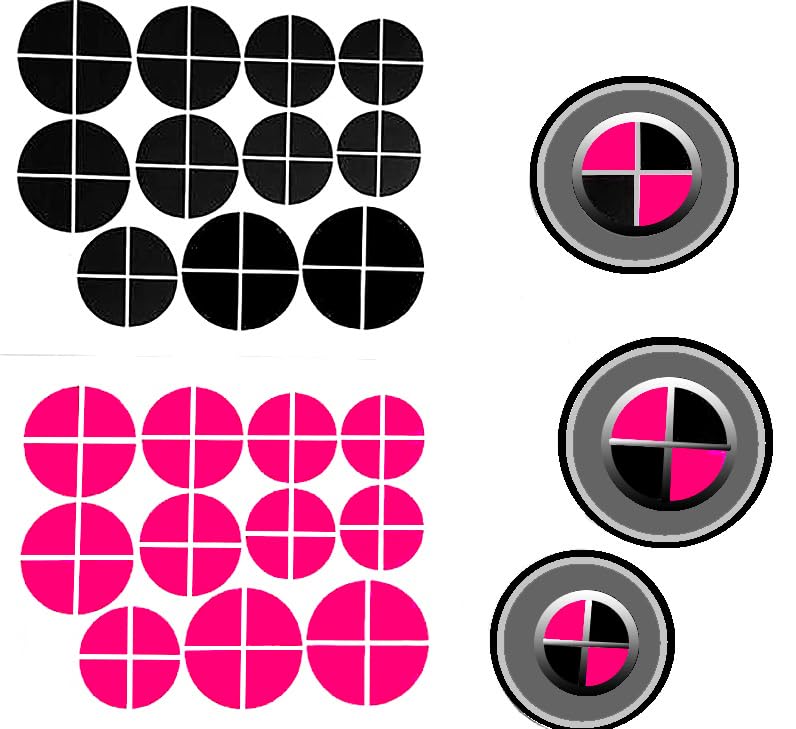 Image of Matte Black and Pink - Compatible with BMW - Stickers Overlay Vinyl Decal for All Emblems Caps Logos Roundels Badges
