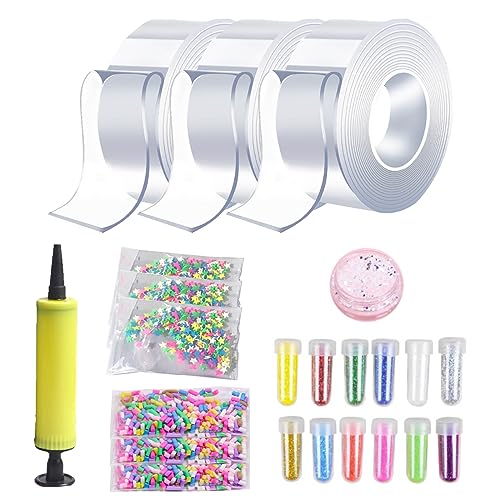 Giugio Nano Tape Bubbles Set, 34 Stück Doppelseitiges Klebeband Set DIY Craft, Blowing Bubble Tape, Aufblasbares Luftpolsterband, Traceless Adhesive Nano Tape mit Pailletten Aufkleber