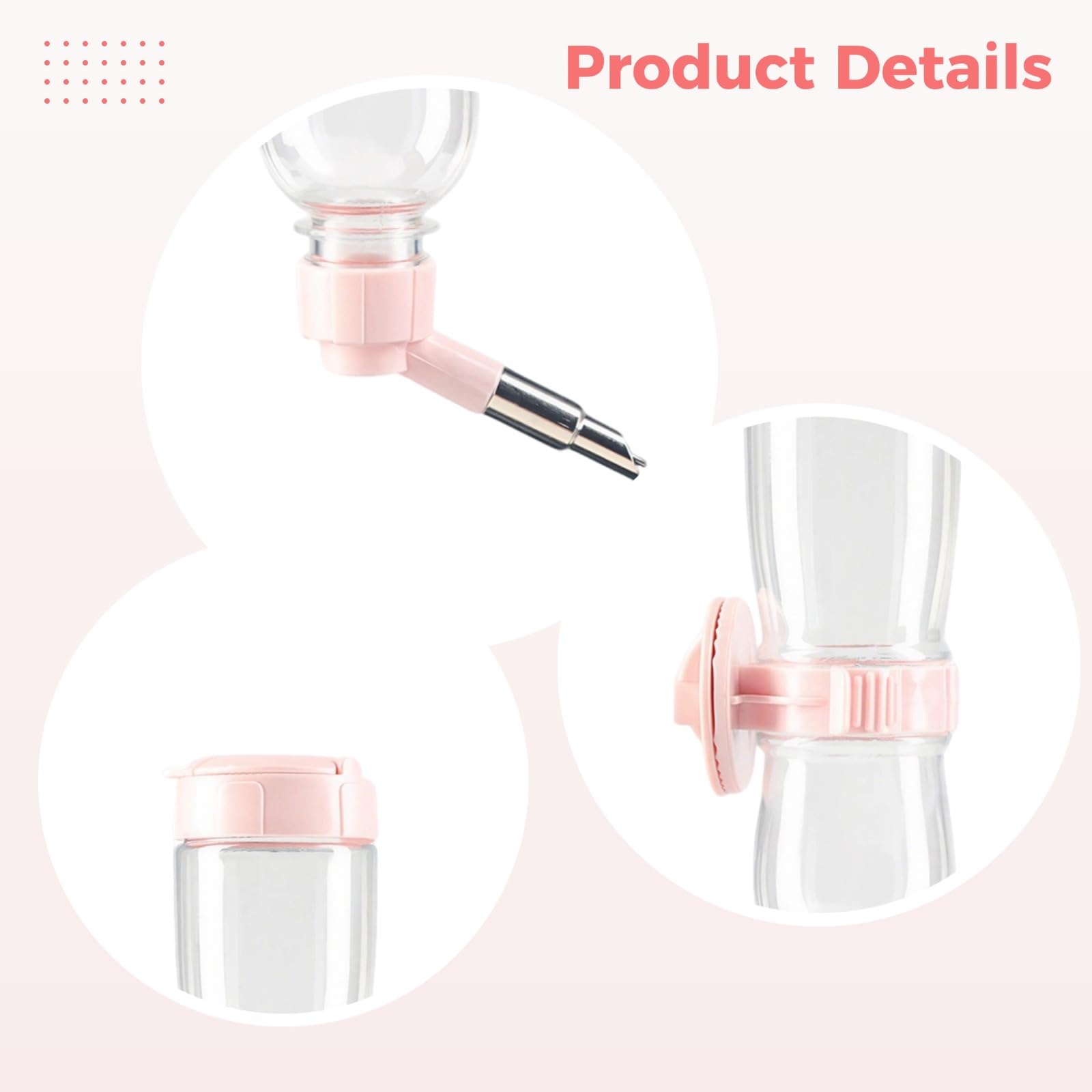 Wasserflasche für Pink Bird, 22,6 cm hoch, automatische Trinkflasche für kleine Tiere, mit Edelstahl-Düse, für Hamster, Meerschweinchen, Wellensittiche und Nymphensittiche, Käfigzubehör