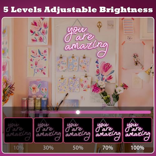 Image of You Are Amazing Neon Signs for Wall Decor Pink Usb Word Neon Lights Dimmable LED Light Up Sign for Bedroom Classroom Home Bar Man Cave Party Birthay Wedding Gifts