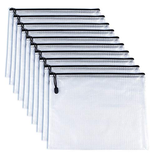 ZhengYue 10 PCS A4 Pochettes à Dossiers/Chemises/Sac de Fchier/Rangement Portable en Plastique PVC Zip pour Fournitures,et Accessoires de Voyage Noir