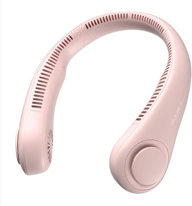 JISULIFE Ventilador de cuello portátil, manos libres, sin aspas, 5 velocidades, ventilador personal portátil con batería de 4000 mAh, giratorio, recargable, regalo para mujeres y hombres, rosa