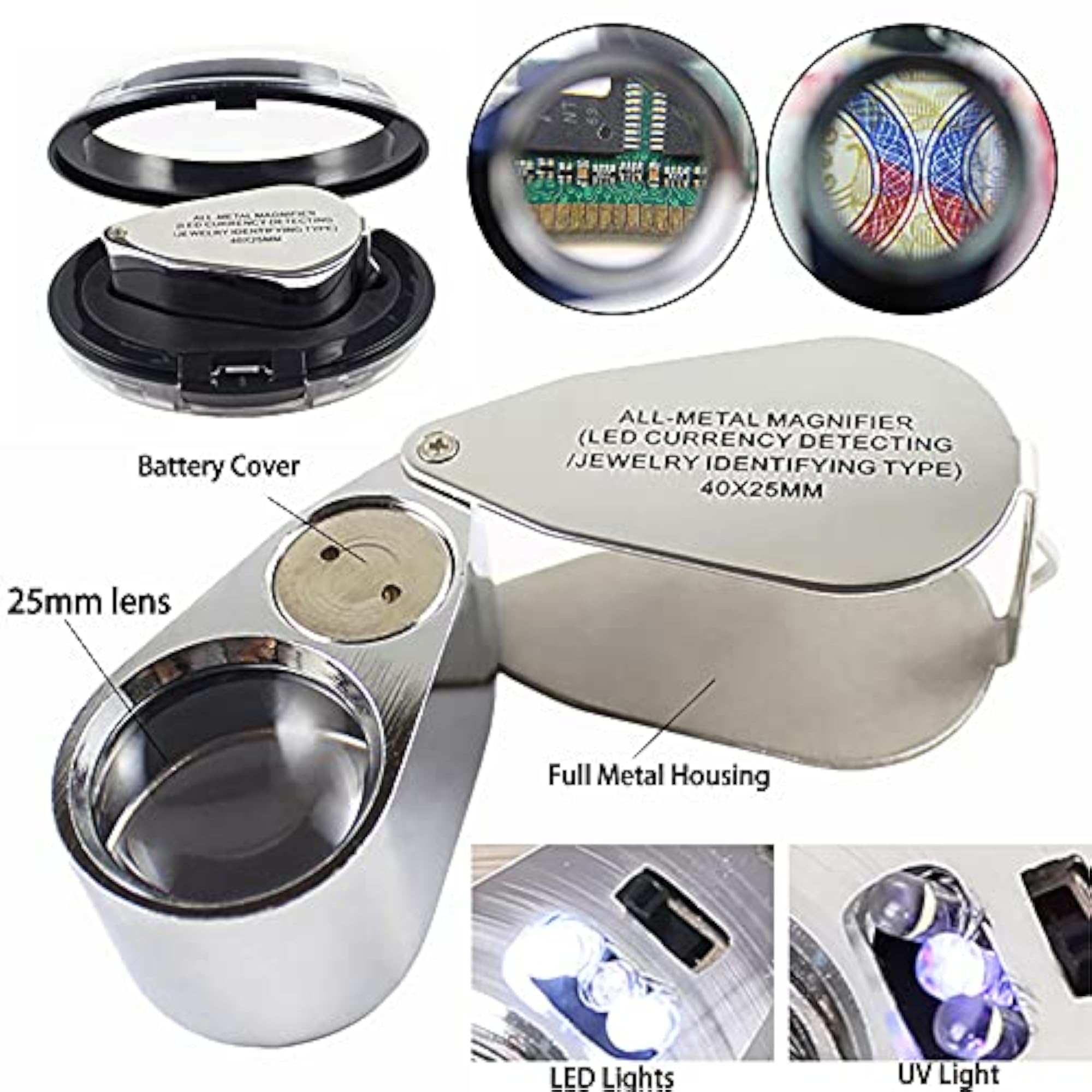 40X Metal Illuminated Jewelry Loop Magnifier