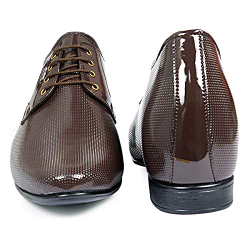 Image of BXXY Men's 9 cm (3.5 Inch) Height Increasing Dress Shoe Derby Lace-Up Formal Patent Faux Leather Shoes