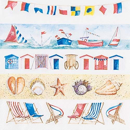 Pack of 20 Seaside-Theme Paper Napkins (33 x 33 cm)
