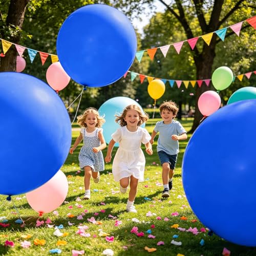 Image of 5Pcs Blue Big Balloons 36 Inch, Round Large Latex Party Balloons for Birthday Wedding Decorations
