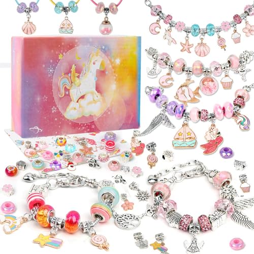 Konoz Regalo Niña 5-13 Años, DIY Kit para Hacer Pulseras Niñas, Set para Hacer Pulseras con Colgante, Regalo Cumpleaños Navidad para Manualidades Niña