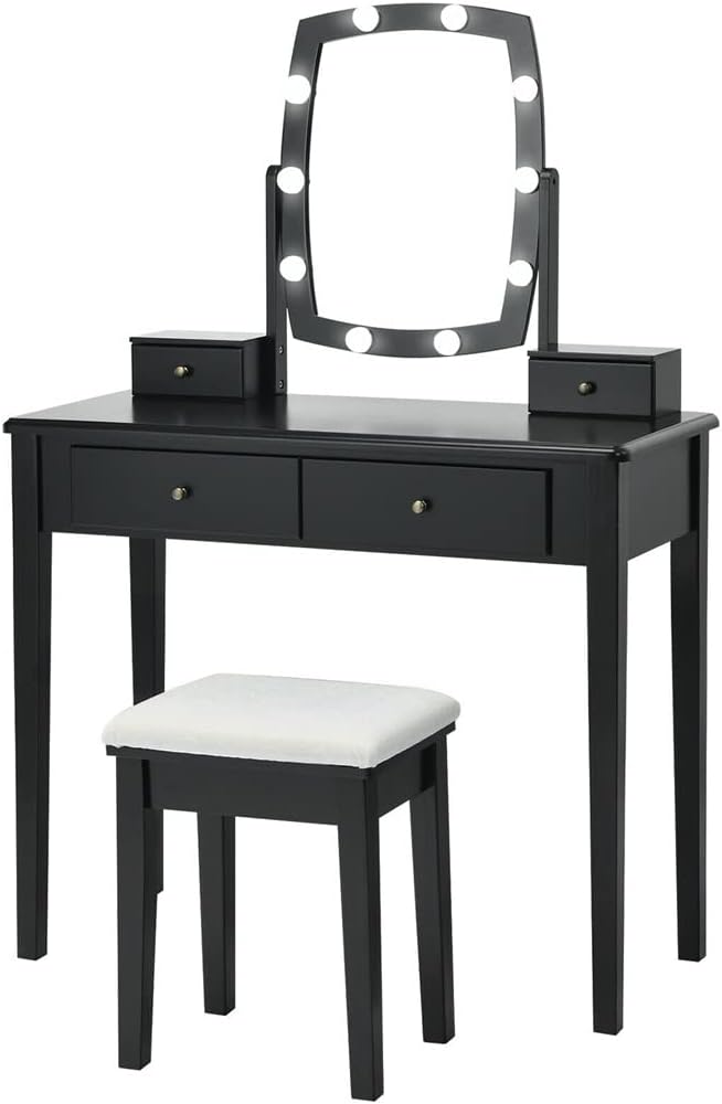 Dresser Set with Illuminated Adjustable 10 Light Dresser 4 Drawer Dressing Table Bedroom Furniture (Color : E, Size : 36x16x52 inches) (D 36x16x52 inches)