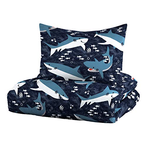 dream FACTORY Kids 7-Piece Complete Set Easy-Wash Super Soft Microfiber Comforter Bedding, Full, Blue Sharks