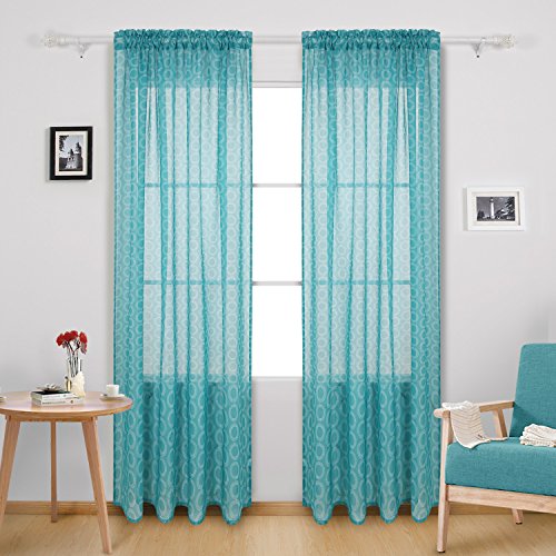 Deconovo Curtains Rod Pocket Window Treatments Circle Printed Sheer For Sliding Glass Door, 52X95, Turquoise #TOP1