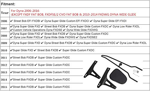 Aufer Detachable Black Passenger Backrest Sissy Bar With Pad Compatible With For Dyna Street Bob Super Glide Low Rider Wide Glide Fxd Fxdb Fxdc Fxdl Fxdwg Fxdse 2006-Up #TOP6