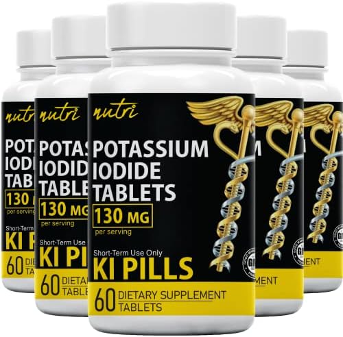 Potassium Iodide Radiation Tablets 130 mg (5 Pack) - (300 Tablets) EXP 10/2032 - Ki Pills Potassium Iodine Tablets for Radiation - Potassium Iodine Pills YODO Naciente, Anti Nuclear Fallout Pills