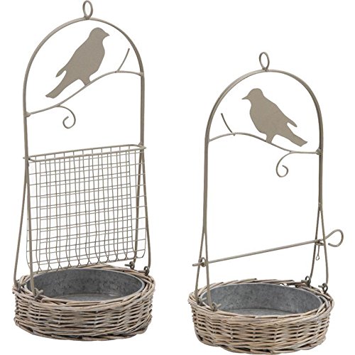 Mangeoire à oiseaux extérieur en métal et osier pour graines et boules (Lot de 2)
