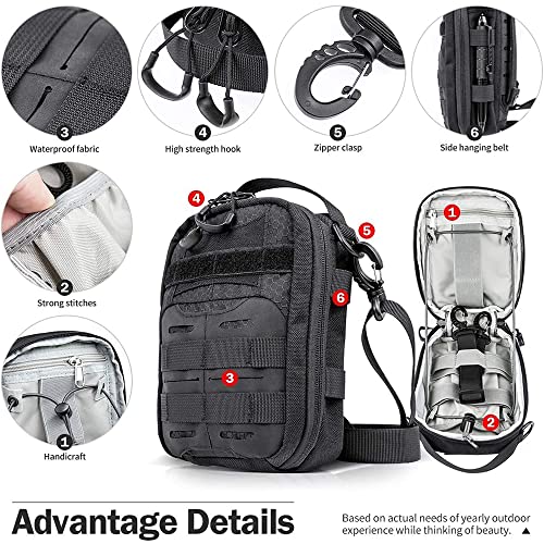 Gramfire 8.3"X6.3"X2.8" Small Tactical Molle Attachment Utility Pouch, Waterproof Multipurpose Edc Waist Belt Portable Mini Pouches, For Backpack Outdoor Hiking Medical Emergency #TOP2
