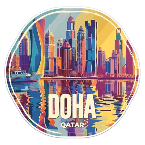 Qatar Doha City Sticker - Waterproof Vinyl Decal for Car Bumper, Water Bottle Laptop Luggage Bike Phone Cases Wall Window, Sticker - 5'' Longer Side