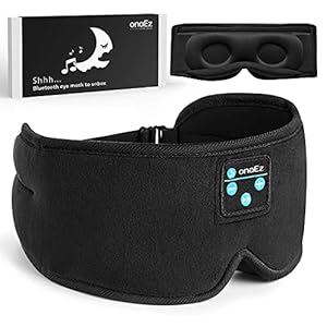 OnaEz Slaaphoofdtelefoon, Bluetooth 5.0, 3D slaapmasker, oogmasker, slaaphoofdtelefoon, wasbare slaapbril, hifi-geluidskwaliteit, hoofdtelefoon om te slapen, met geïntegreerde luidspreker, microfoon, voor reizen, yoga
