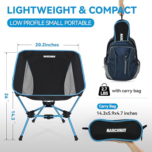 Image of MARCHWAY Lightweight Folding Camping Chair, Portable Foldable Compact for Outdoor Camp, Travel, Beach, Picnic, Festival, Hiking, Backpacking, Supports 330Lbs (Blue)