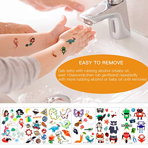 Konsait Temporary Tattoos For Kids, Glow In The Dark Mixed Style Cartoon Tattoo, Luminous Unicorn Mermaid Butterfly Animal Dinosaur Pirate Car Space Fake Tattoo, Boys Girls Party Favor Supplies #TOP6