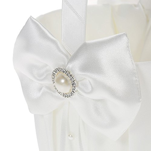 Baugger - 7 * 7 polegadas de cetim branco bowknot strass decorado portador de anel travesseiro e cas