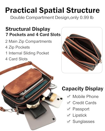 FADEON Crossbody Bags for Women Multi-pocket Leather Crossbody Purses, Designer Shoulder Bag Adjustable Removable Strap3