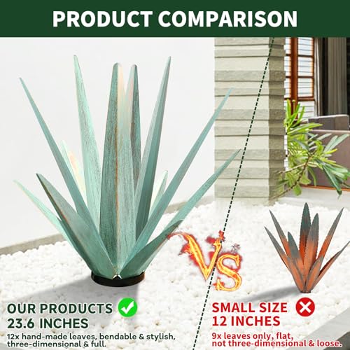 Image of KODIBO Large Metal Agave Plant Outdoor Decor with Solar Light, Dark Blue