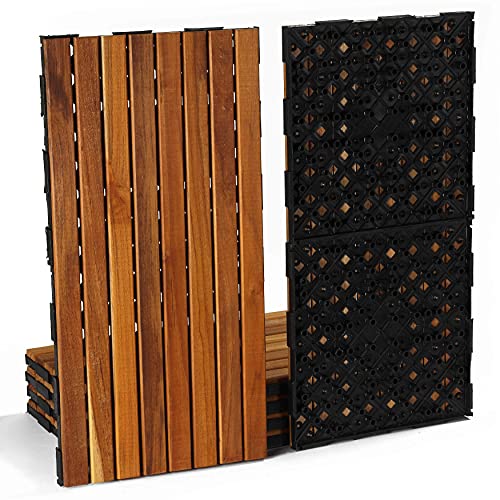 Cortesi Home FloorKNKT Interlocking Teak Wood Floor Patio Deck Tiles in (Set of 6) 12x24 inch by Cortesi Home - Image 5