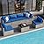 RESOM 7-Piece Gray Rattan Patio Furniture Sets, Outdoor Conversation Sofa Sets with Water Resistant Blue Cushions & Tempered Glass Coffee Table, Modular Outdoor Sectional Sofa Sets with 2 Pillows