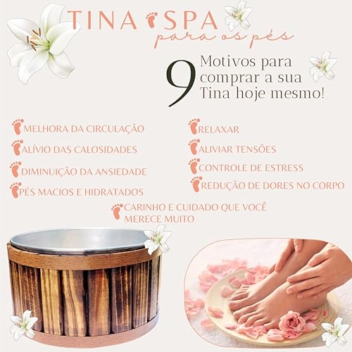 Tina Escalda Pés De Madeira Pinus Marrom, Bacia Pedicure, Balde Newborn