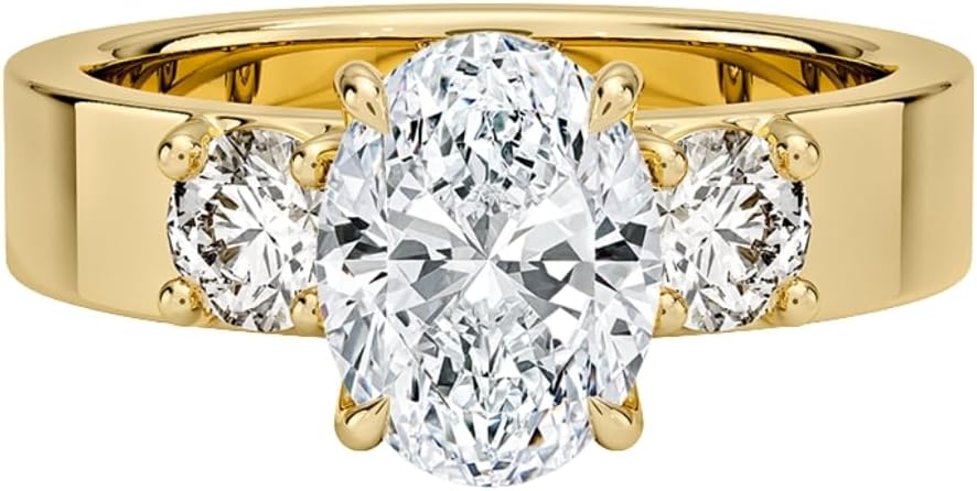 1.5 Ct IGI Certified Lab Grown Diamond Ring 10K 14K 18K Solid Gold 4.4 MM Three Stone Lab Grown Diamond Engagement Ring Christmas gift for Women (E-F Color, VVS2 Clarity)