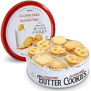 Gluten Free Sugar Free Butter Cookies Variety Tin 40 Count Traditional Danish Butter Cookies, No Preservatives No Coloring Premium Assorted Gluten Free Cookies for Diabetics (1 Pk, 12 Ounce)