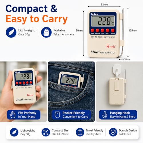 Image of R-TEK Multipurpose Digital Multi Stem Thermometer with External Sensing Probe(Aquarium, Fridge, Machines)