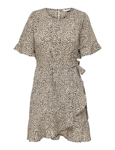 ONLY Damen Onlnew Olivia S/S Short Wrap Dress WVN, Silver Mink/AOP:lina Small Leo, M