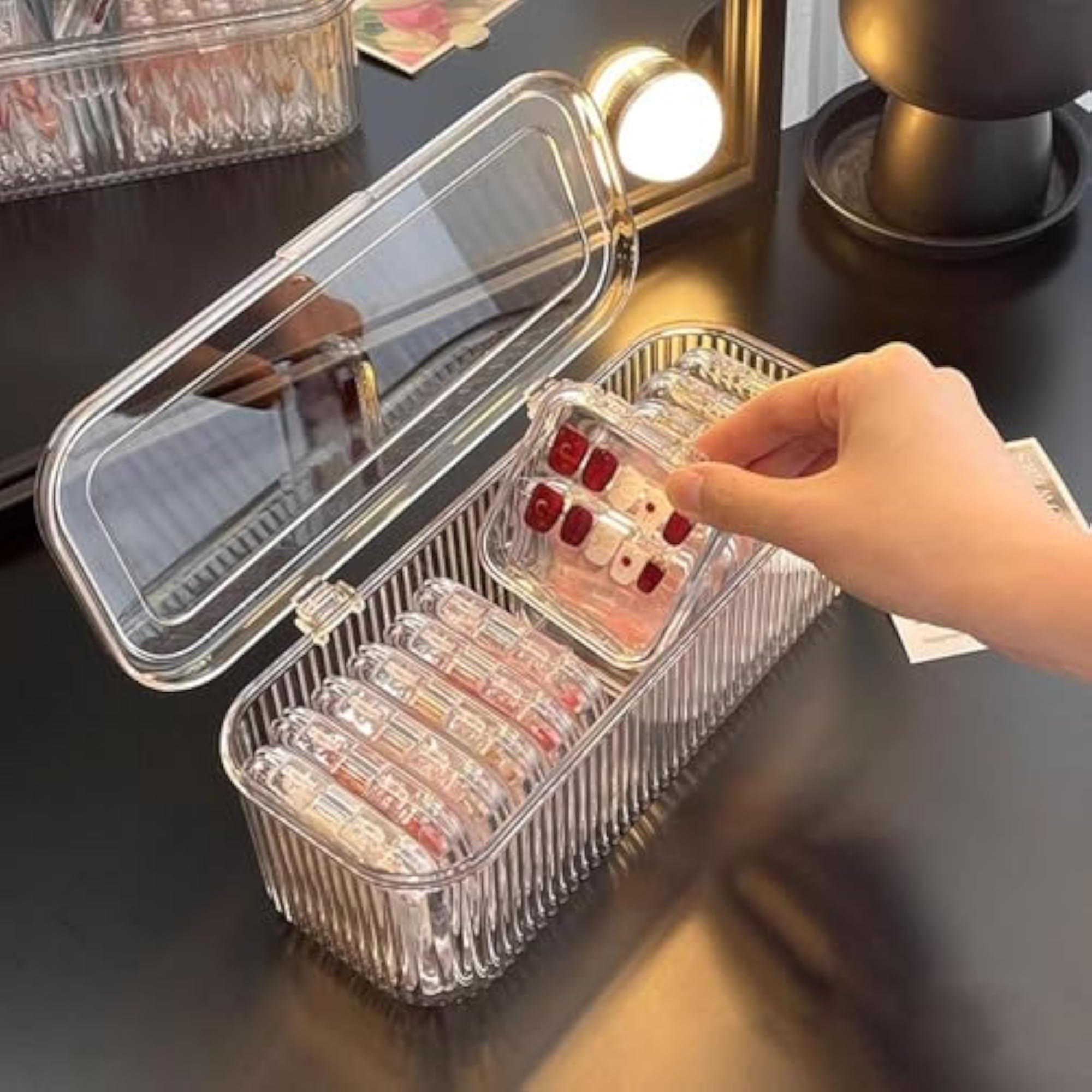 Nail Art Storage Box with Lid, Transparent Compact Organizer